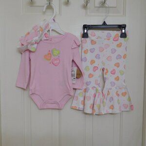 NWT 3pc Baby Essentials Valentine Conversation Hearts Top Pants Set sz 9 Months